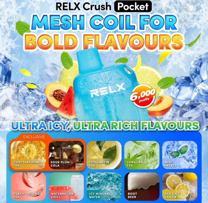 RELX Crush Pocket 6000 Puffs Vape - Kolmekordne Mango: Troopiline Maitseelamus, Mis V&otilde;lub